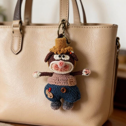 Hand Knit Mouse Figurine Key Fob Backpack Embellishment Vintage Curio Desktop Accent Nuptial Gathering Christmas Holiday Trinkets