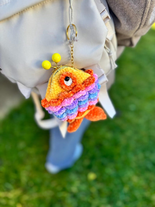 Bright Summer Fish Coin Purse, Crochet Fish Wallet, Beach Vacation Gift, Colorful Ocean Coin Pouch, Handmade Bag Charm, Coastal Accessory