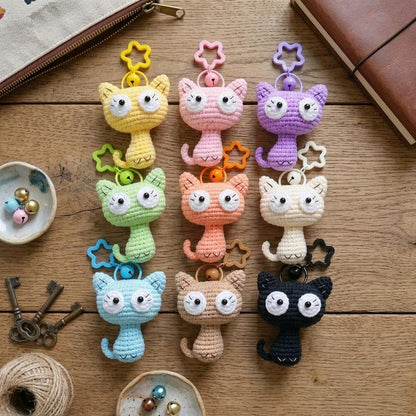 Cute Crochet Cat Keychain, Amigurumi Kitty Charm, Kawaii Cat Keyring, Handmade Animal Bag Charm, Colorful Cat Gift Idea