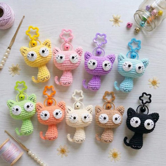 Cute Crochet Cat Keychain, Amigurumi Kitty Charm, Kawaii Cat Keyring, Handmade Animal Bag Charm, Colorful Cat Gift Idea