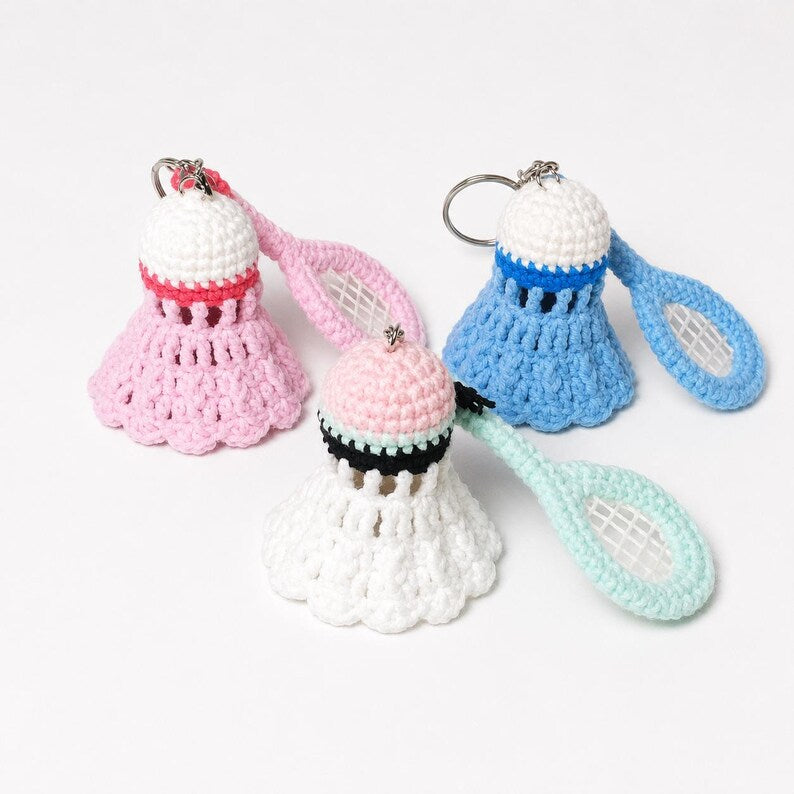 Crochet Badminton Keychain, Badminton Racquet Shuttlecock Pushie Sport Amigurumi, Badminton Team Gifts For Badminton Players