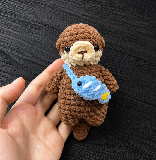 Crochet Otter Keychain | Handmade Amigurumi Otter with Fish Bag Charm, Cute Otter Plushie, Sea Animal Lover Gift, Gift for Her