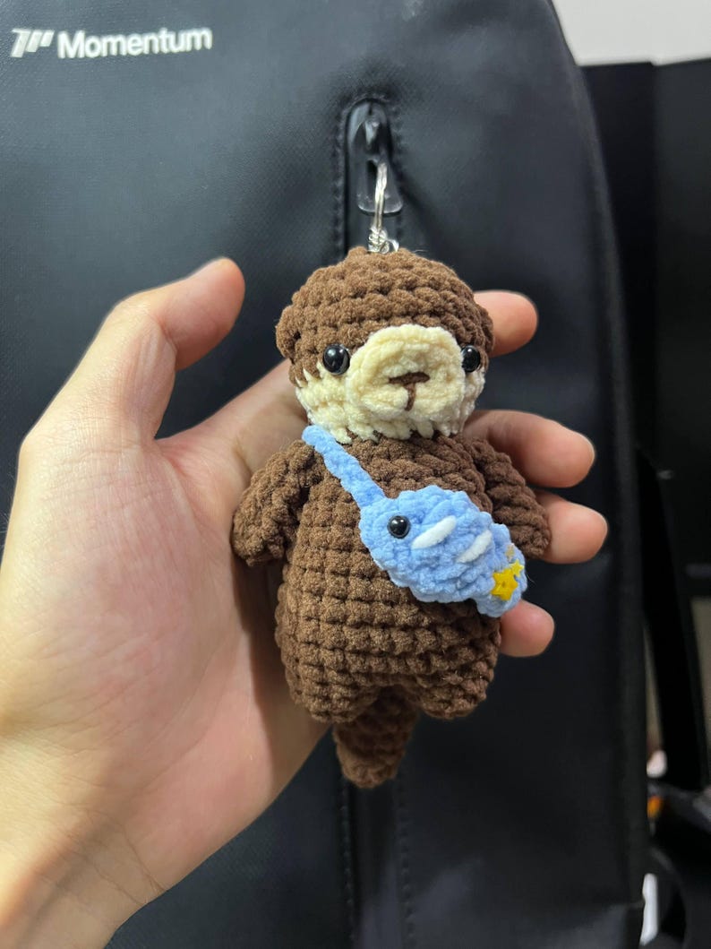 Crochet Otter Keychain | Handmade Amigurumi Otter with Fish Bag Charm, Cute Otter Plushie, Sea Animal Lover Gift, Gift for Her