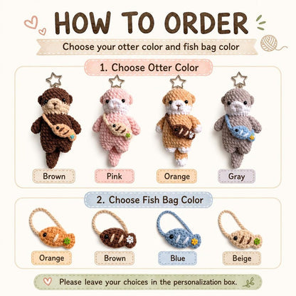 Crochet Otter Keychain | Handmade Amigurumi Otter with Fish Bag Charm, Cute Otter Plushie, Sea Animal Lover Gift, Gift for Her