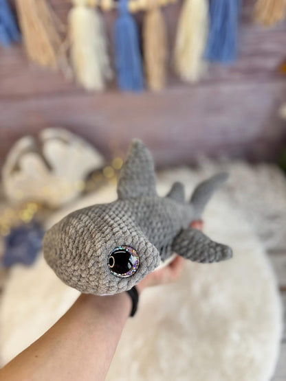 Hammerhead Shark Decor, Crochet Shark Ornament, Marine Life Collectible, Ocean Shelf Decor, Shark Lover Gift