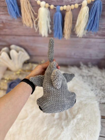 Hammerhead Shark Decor, Crochet Shark Ornament, Marine Life Collectible, Ocean Shelf Decor, Shark Lover Gift