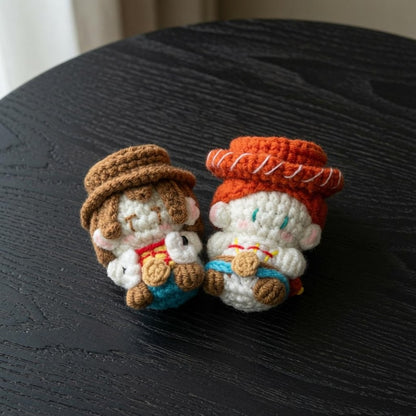 Crochet Cowboy & Cowgirl Couple Keychain Set | Amigurumi Mini Toy Movie Characters Doll, Couple Gift, Cartoon Gift