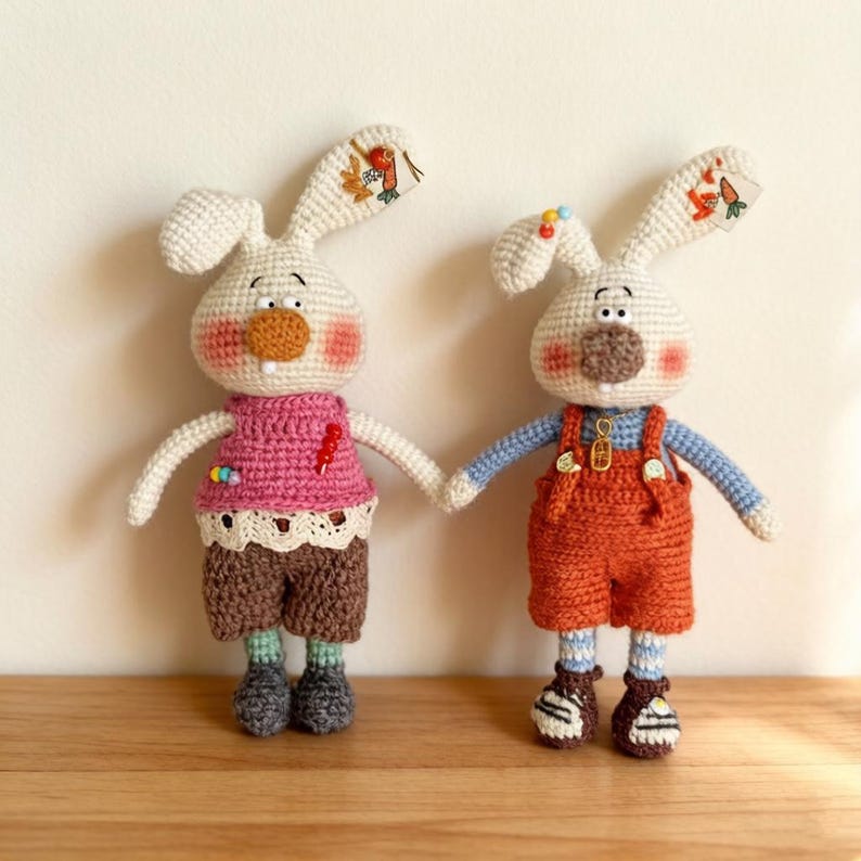 Hand Knit Wool Rabbit Pair Sculptures Rustic Household Embellishments Premium Curios Nuptial Gathering Christmas Holiday Trinkets