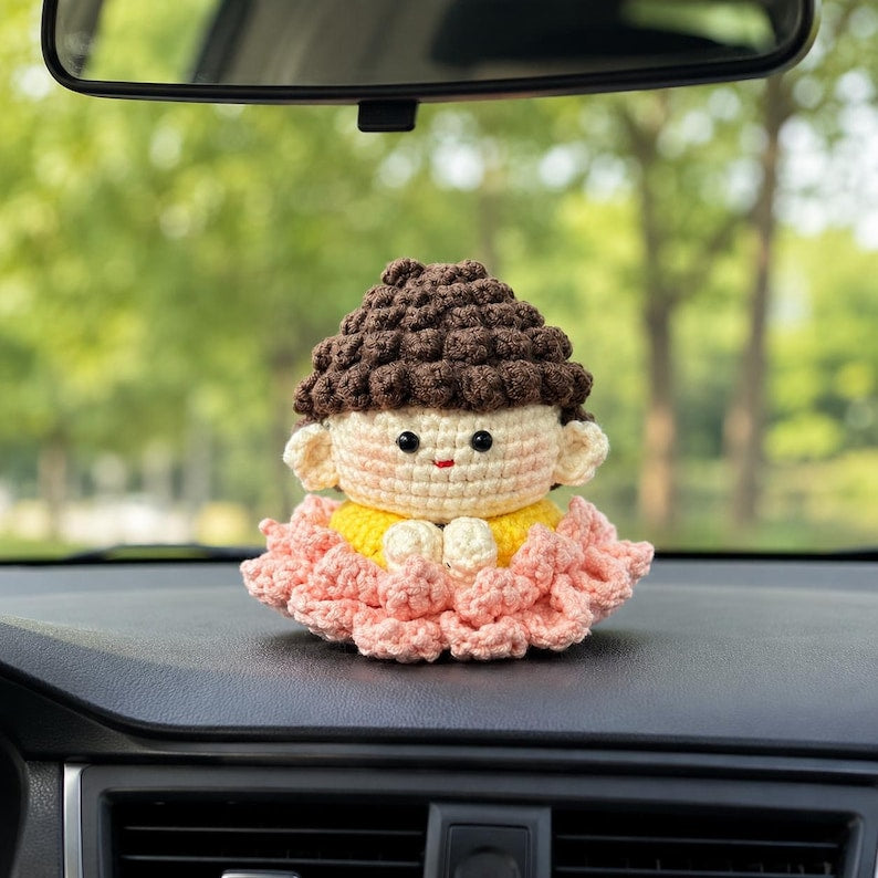 Crochet Buddha Lotus Car Hanging | Handmade Amigurumi Buddha Doll, Spiritual Car Decor, Buddhist Gift, Car Decor, Yoga Space Decor