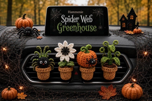 Halloween Crochet Car Vent Clips, Handmade Halloween Car Decor, Spider Pumpkin Flower Plant Vent Clip, Handmade Spooky Car Charm