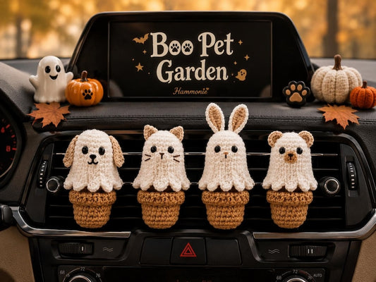 Halloween Crochet Car Vent Clips, Cute Car Accessories Decor, Ghost Dog Cat Bunny Bear Vent Clip, Handmade Pet Lover Gift, Spooky Car Charm