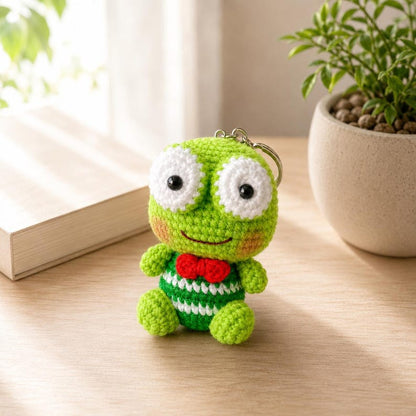 Big Eyed Crochet Frog Keychain | Handmade Amigurumi Keyring | Cute Desk Decor and Gift