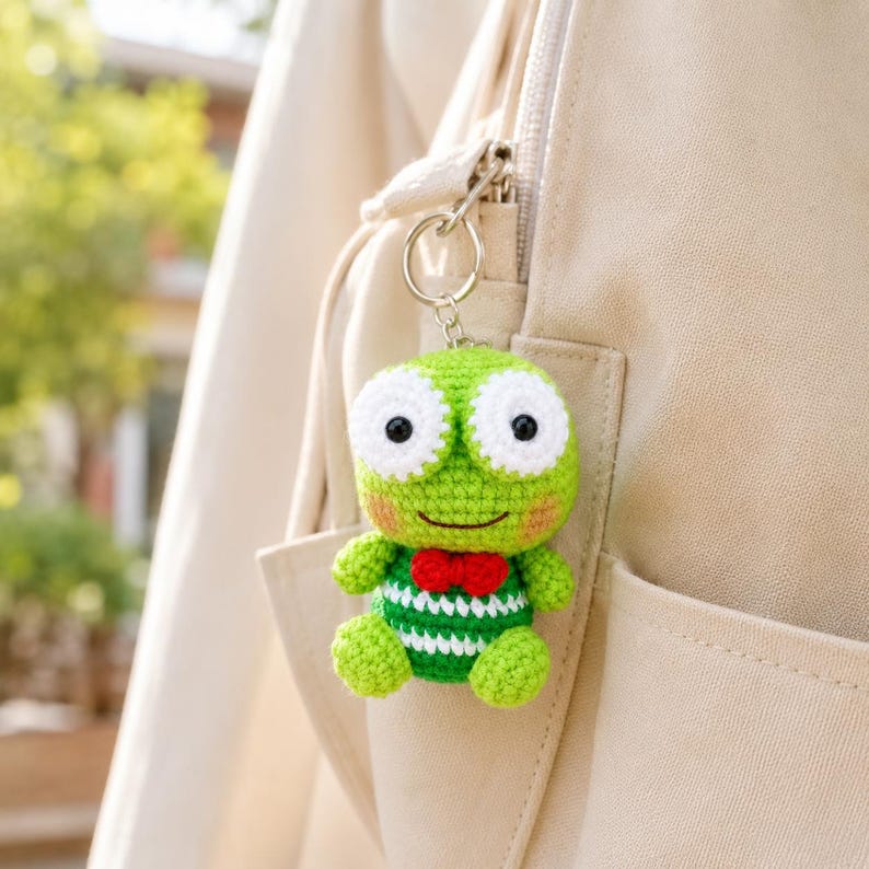 Big Eyed Crochet Frog Keychain | Handmade Amigurumi Keyring | Cute Desk Decor and Gift