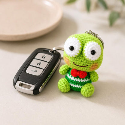 Big Eyed Crochet Frog Keychain | Handmade Amigurumi Keyring | Cute Desk Decor and Gift