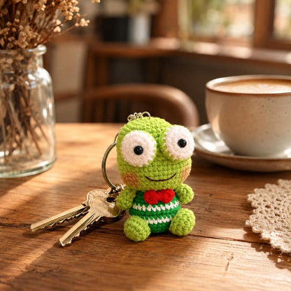 Big Eyed Crochet Frog Keychain | Handmade Amigurumi Keyring | Cute Desk Decor and Gift