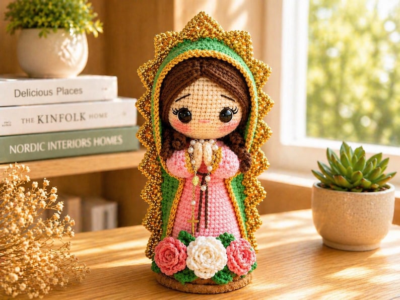 Virgin Mary Crochet Doll, Handmade Catholic Decor, Our Lady Crochet Statue, Religious Gift, Prayer Room Decor, Catholic Gift for Her