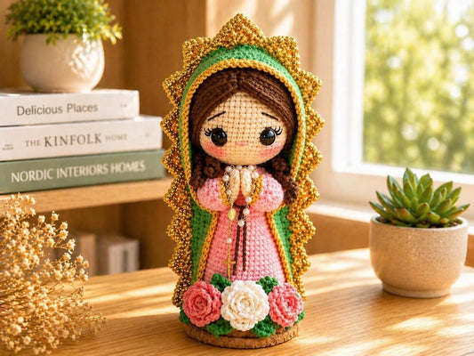 Virgin Mary Crochet Doll, Handmade Catholic Decor, Our Lady Crochet Statue, Religious Gift, Prayer Room Decor, Catholic Gift for Her