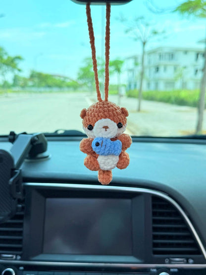 Cute Otter With Fish Car Mirror Hanging Accessories, Crochet Otter Ornaments, New Car Gift Idea, Gift For Her, Car Decorations, Car Charm