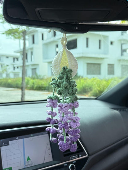 Crochet Wisteria Hanging Basket, Handmade Plant Decor, Cozy Car Hanging, Housewarming Gift, Cute Gift For Her