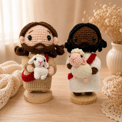 Jesus With Lamb Crochet Doll, Good Shepherd Figurine, Handmade Christian Gift, Catholic Home Decor, Religious Keepsake