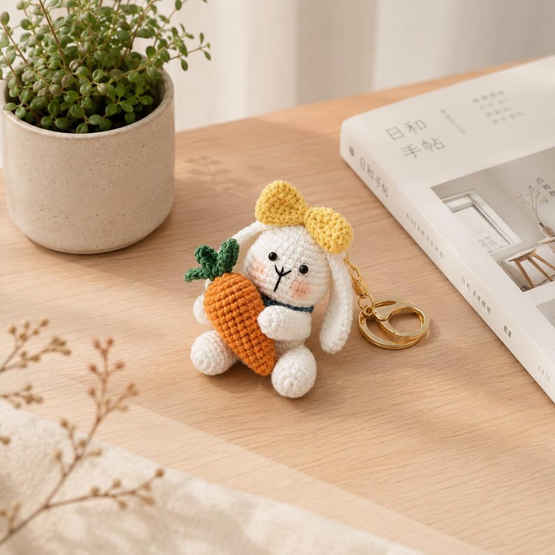 Crochet Bunny Keychain | Bunny Holding Carrot | Handmade Amigurumi Keychain | Cute Gift for Her