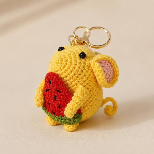 Crochet Mouse Keychain | Watermelon Amigurumi Charm | Handmade Car Hanging Ornament | Cute Gift for Her