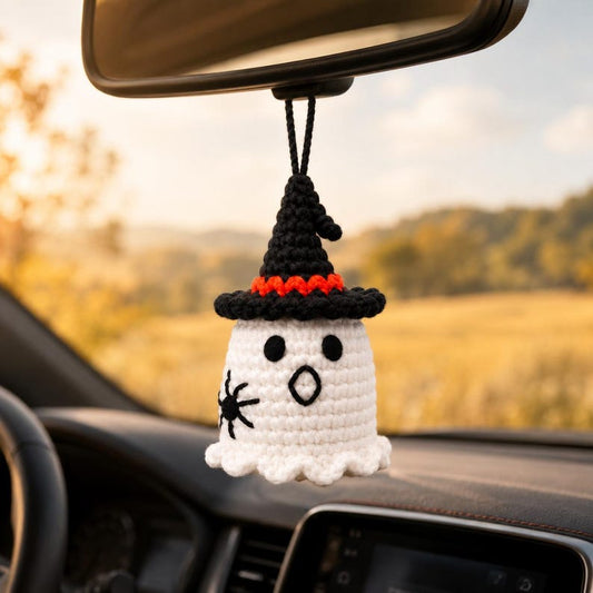 Crochet Halloween Ghost | Handmade Car Mirror Charm | Amigurumi Hanging Decor | Cute Spooky Gift