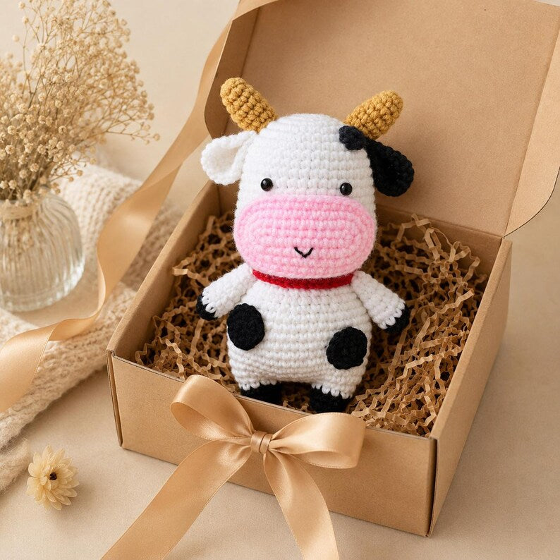 Handmade Crochet Cow | Cute Amigurumi Plush | Cow Lover Gift | Car and Room Decor