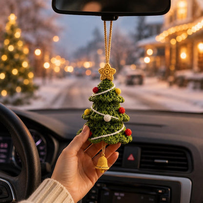 Crochet Christmas Tree Car Mirror Hanging Accessories, Amigurumi Car Decor, Rearview Mirror Charm, Holiday Auto Ornament Gift