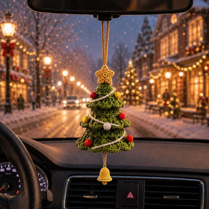 Crochet Christmas Tree Car Mirror Hanging Accessories, Amigurumi Car Decor, Rearview Mirror Charm, Holiday Auto Ornament Gift