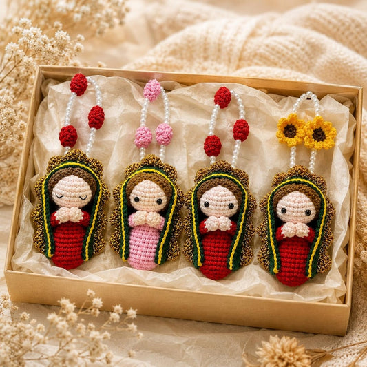 Crochet Virgin Mary Car Hanging Charm - Handmade Our Lady Rearview Mirror Ornament Catholic Car Decor