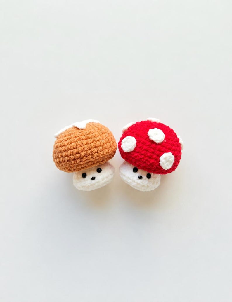 Handmade Crochet Amigurumi Mini Chunky Keychain, Crochet Mushroom Stuffed Plush Plushie, Desk Pet, Stress Ball