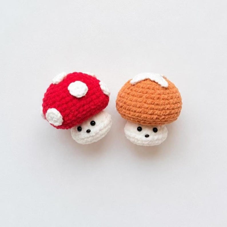 Handmade Crochet Amigurumi Mini Chunky Keychain, Crochet Mushroom Stuffed Plush Plushie, Desk Pet, Stress Ball