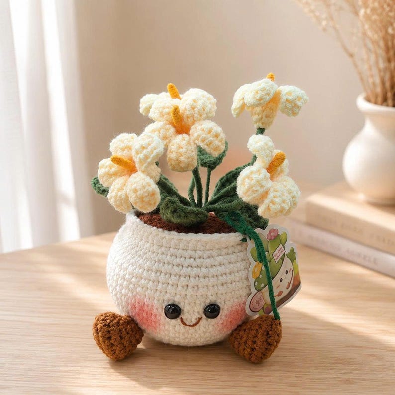 Crochet Flower Pot | Handmade Amigurumi Plant Decor | Cute Desk Decor Gift | Crochet Flower Arrangement | Gift for Her