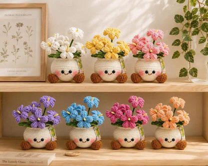 Crochet Flower Pot | Handmade Amigurumi Plant Decor | Cute Desk Decor Gift | Crochet Flower Arrangement | Gift for Her
