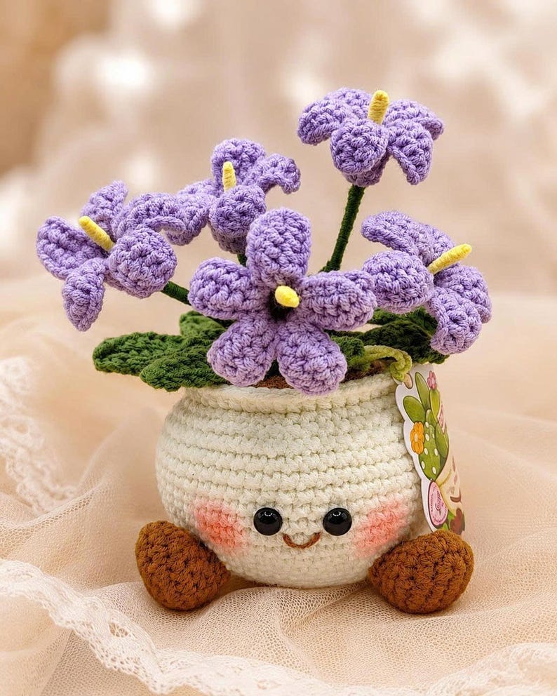 Crochet Flower Pot | Handmade Amigurumi Plant Decor | Cute Desk Decor Gift | Crochet Flower Arrangement | Gift for Her