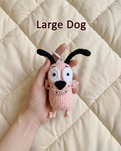Scared Pink Dog Crochet Keychain, Handmade Amigurumi Puppy, Funny Dog Bag Charm, Cute Gift for Dog Lovers