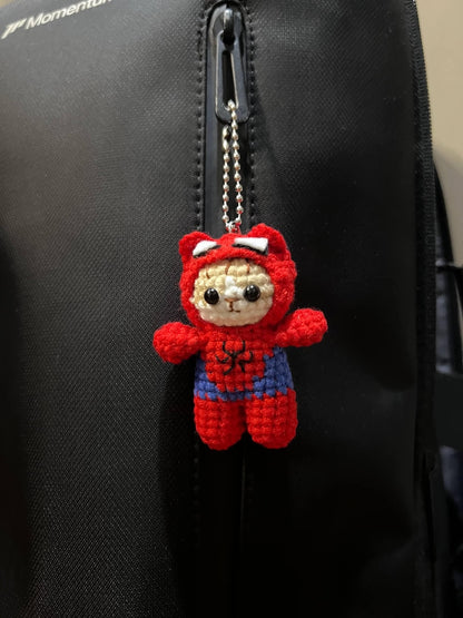 Spider Cat Crochet Keychain – Handmade Amigurumi Kitty Bag Charm, Cat Lover Gift, Backpack Accessory