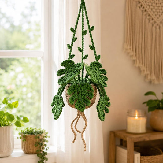 Crochet Monstera Hanging Car Plant, Amigurumi Car Charm, Rear View Mirror Accessory, Plant Lover Gift, Boho Car Decor, New Car Gift
