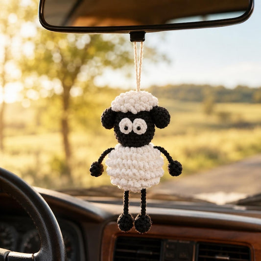 Crochet Black Sheep Charm | Amigurumi Car Mirror Hanger | Cute Handmade Bag Charm | Sheep Gift for Her