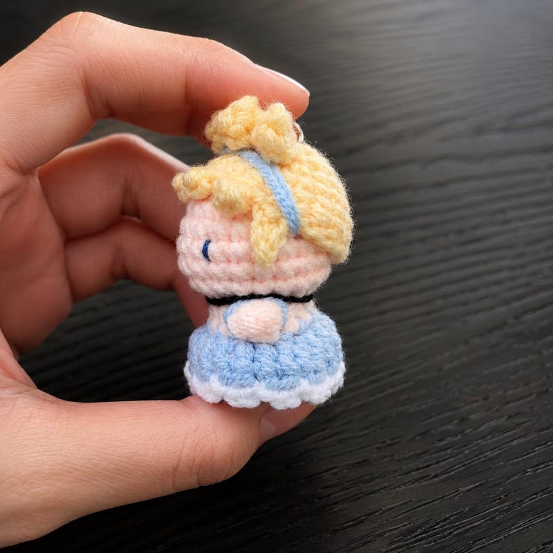 Yellow Dress Princess Crochet Keychain | Handmade Amigurumi Fairytale Brown Hair Princess, Enchanted Rose Girl, Cute Gift for Her