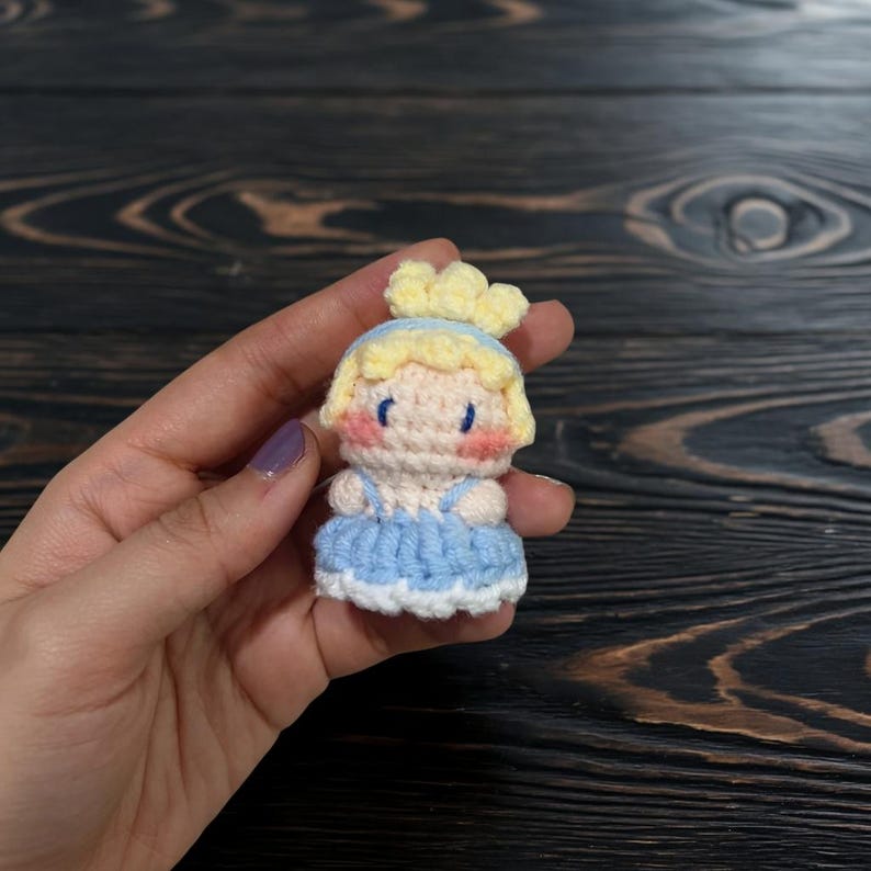 Yellow Dress Princess Crochet Keychain | Handmade Amigurumi Fairytale Brown Hair Princess, Enchanted Rose Girl, Cute Gift for Her