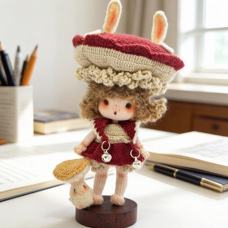 Hand Knit Mushroom Girl Figurine Tabletop Household Accents Vintage Curios Sentimental Tokens Celebration Mementos Christmas Festive Goods