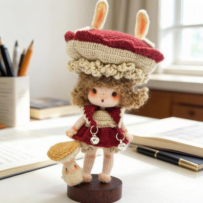 Hand Knit Mushroom Girl Figurine Tabletop Household Accents Vintage Curios Sentimental Tokens Celebration Mementos Christmas Festive Goods