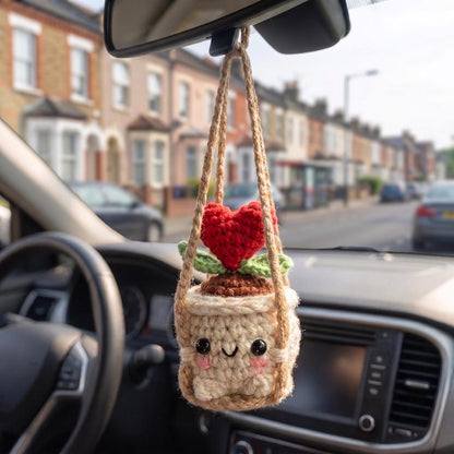 Handmade Crochet Car Mirror Charm, Cute Sprout Plant Hanging Decoration