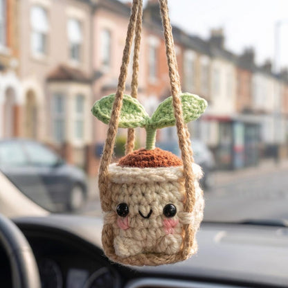 Handmade Crochet Car Mirror Charm, Cute Sprout Plant Hanging Decoration