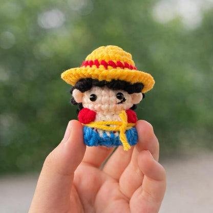 Straw Hat Boy Long Neck Crochet Keychain - Pirate Captain Amigurumi Doll, Anime Gift,