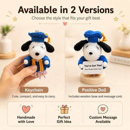 Custom Message Positive Crochet Plush | Back to School Motivational Gift from Parents, Encouraging Student Keychain