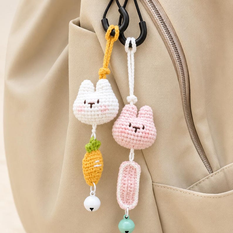 Crochet Animal Keychain Bag Charm, Kawaii Bunny Frog Cat Bear Accessory, Cute Backpack Decor, Handmade Small Animal Gift, Stocking Stuffer