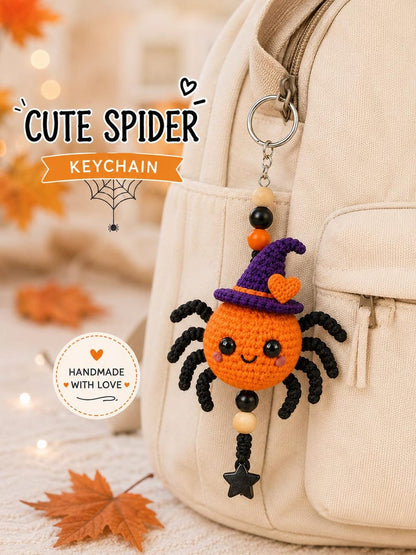 Halloween Crochet Spider Car Charm, Cute Spider Keychain, Witch Spider Rearview Mirror Hanging, Handmade Halloween Gift, Spooky Cute Decor